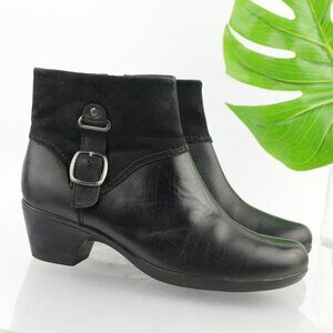 Clarks Womens Ingalls Nile Boot Size 11 M Black Leather Suede Booties Block Heel